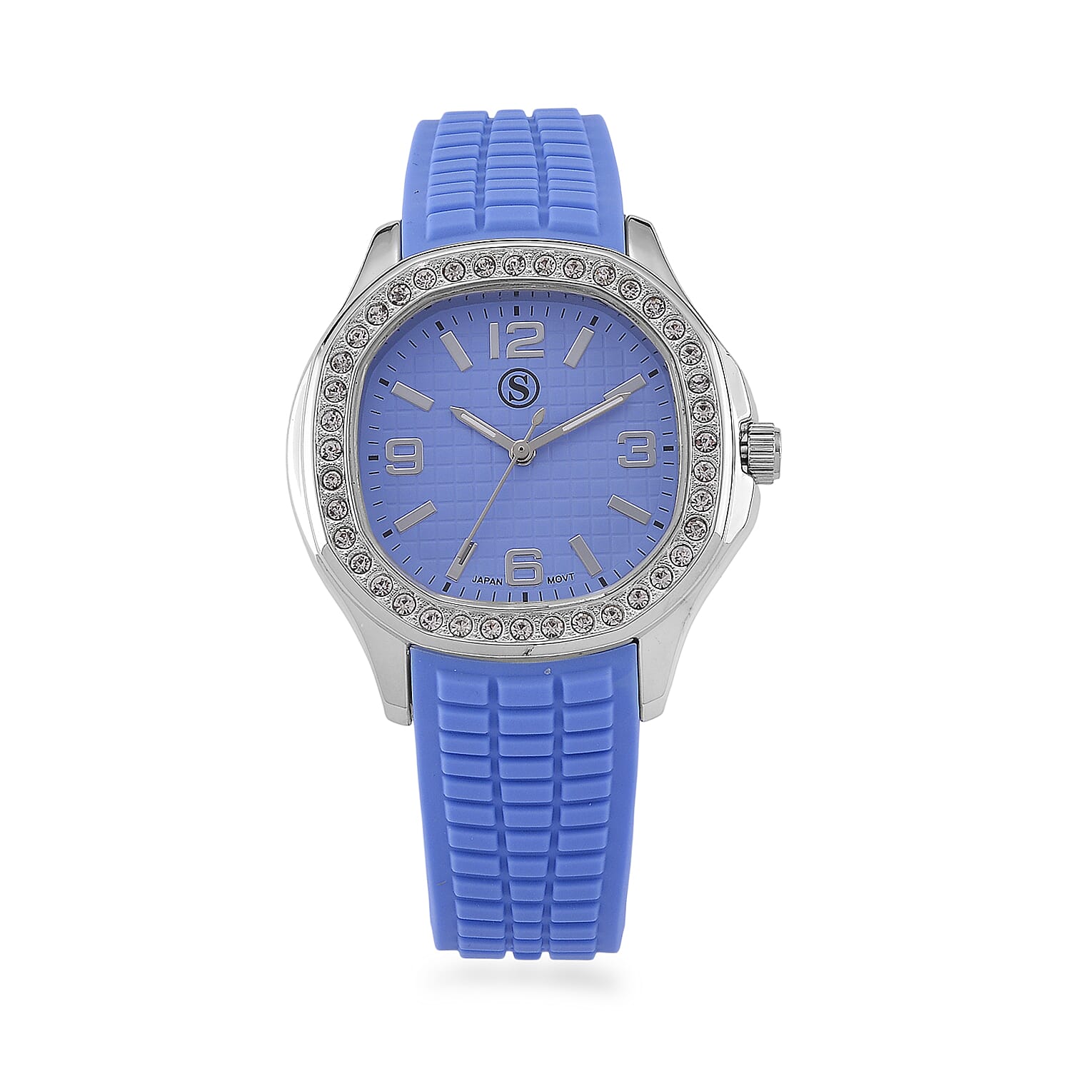 STRADA Classic PC21S Japan Movement Water Resistant Light Blue Hydraulic Literal Dial & PNP Steel Plating Unisex Watch with Light Blue Silicone Strap