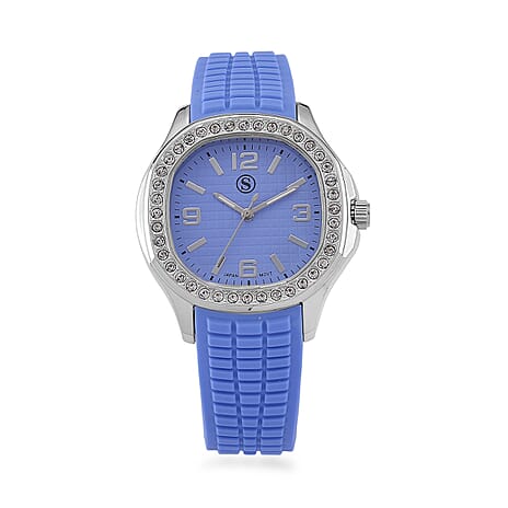 STRADA Classic PC21S Japan Movement Water Resistant Light Blue Hydraulic Literal Dial & PNP Steel Plating Unisex Watch with Light Blue Silicone Strap