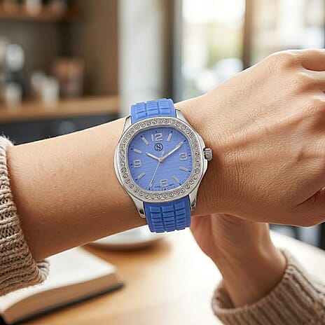 STRADA Classic PC21S Japan Movement Water Resistant Light Blue Hydraulic Literal Dial & PNP Steel Plating Unisex Watch with Light Blue Silicone Strap