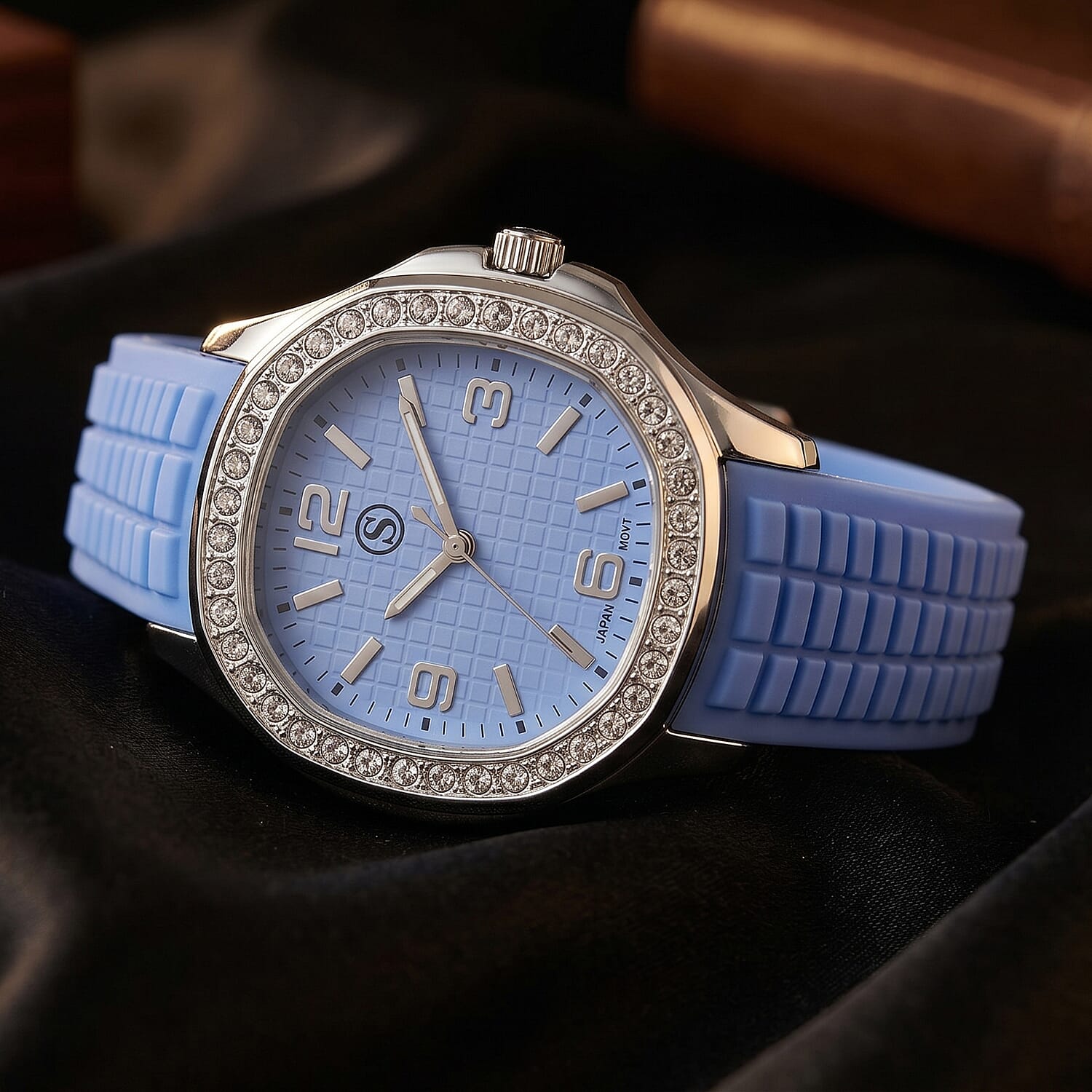 STRADA Classic PC21S Japan Movement Water Resistant Light Blue Hydraulic Literal Dial & PNP Steel Plating Unisex Watch with Light Blue Silicone Strap