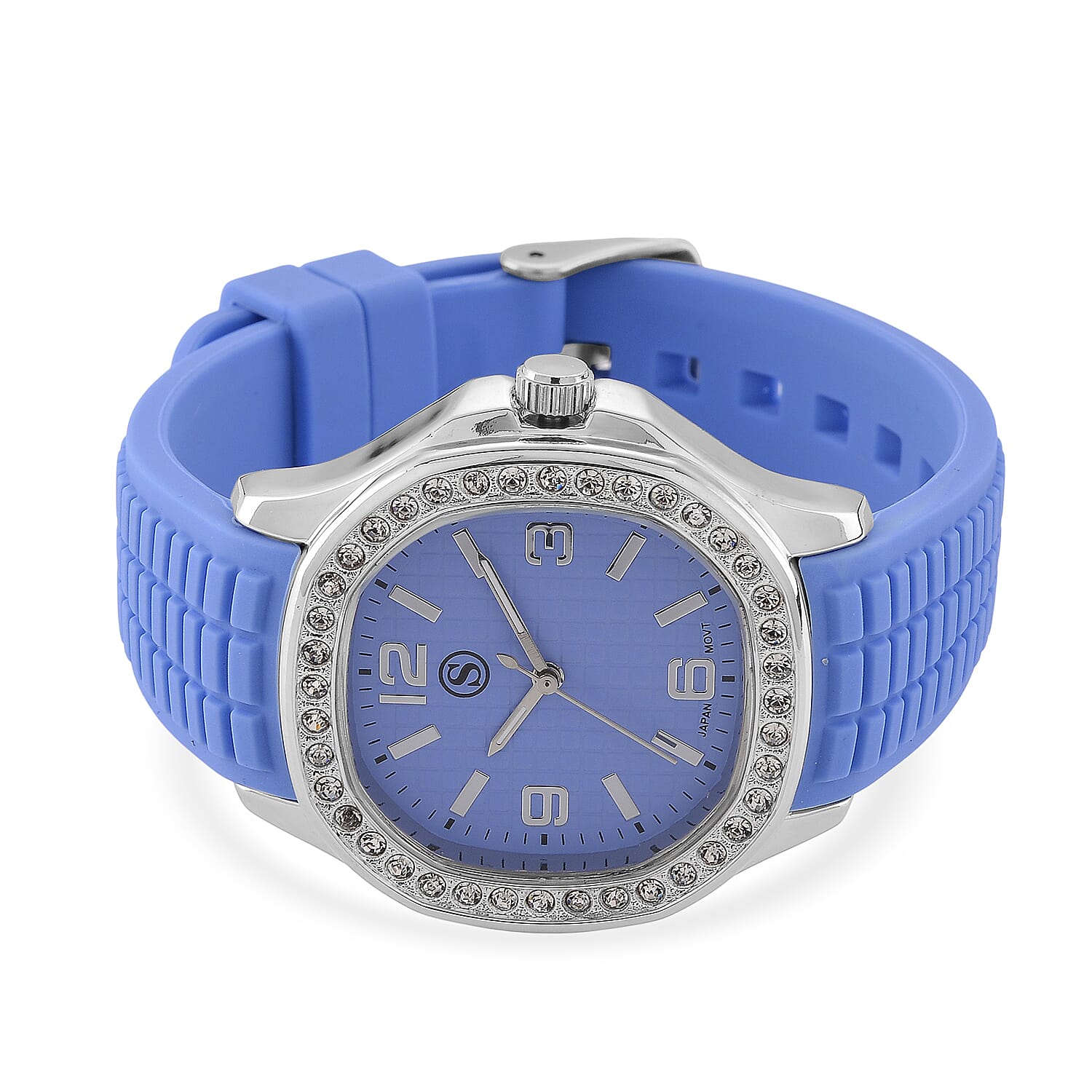 STRADA Classic PC21S Japan Movement Water Resistant Light Blue Hydraulic Literal Dial & PNP Steel Plating Unisex Watch with Light Blue Silicone Strap