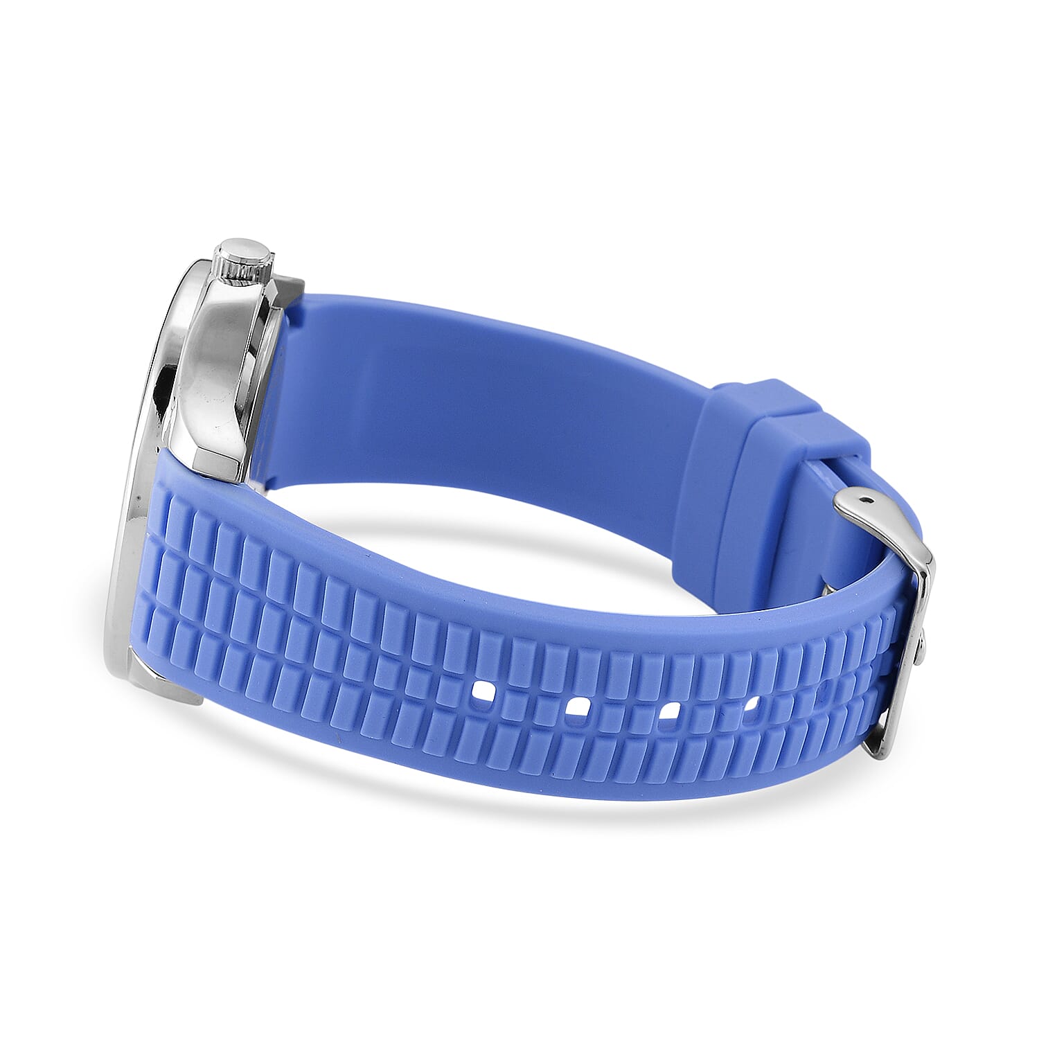 STRADA Classic PC21S Japan Movement Water Resistant Light Blue Hydraulic Literal Dial & PNP Steel Plating Unisex Watch with Light Blue Silicone Strap