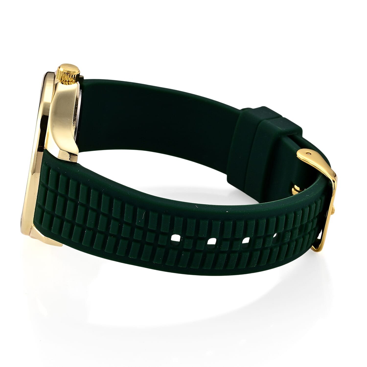 STRADA Classic PC21S Japan Movement Water Resistant Green Hydraulic Literal Dial & PNP Gold Plating Unisex Watch with Green Silicone Strap