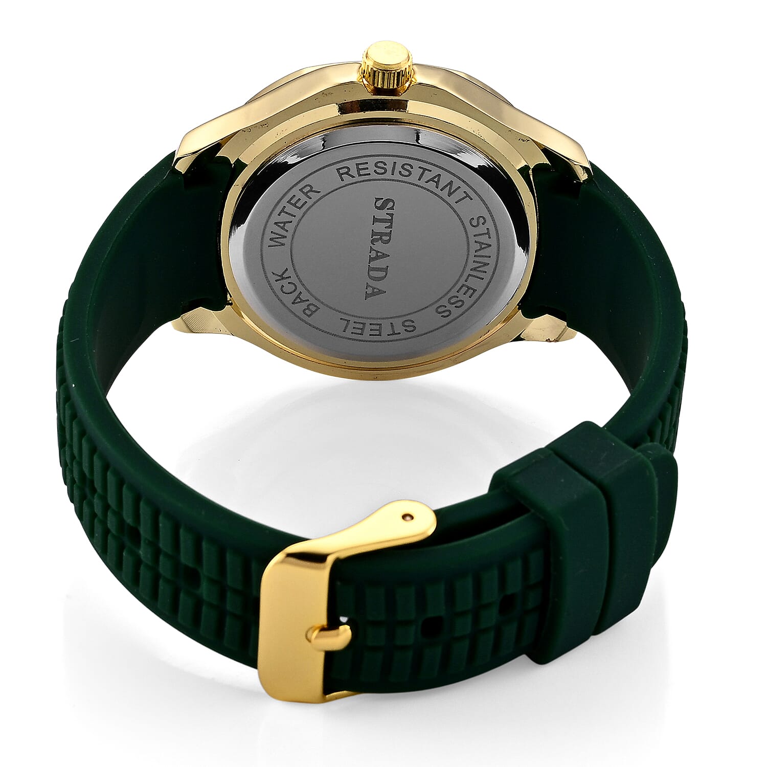 STRADA Classic PC21S Japan Movement Water Resistant Green Hydraulic Literal Dial & PNP Gold Plating Unisex Watch with Green Silicone Strap