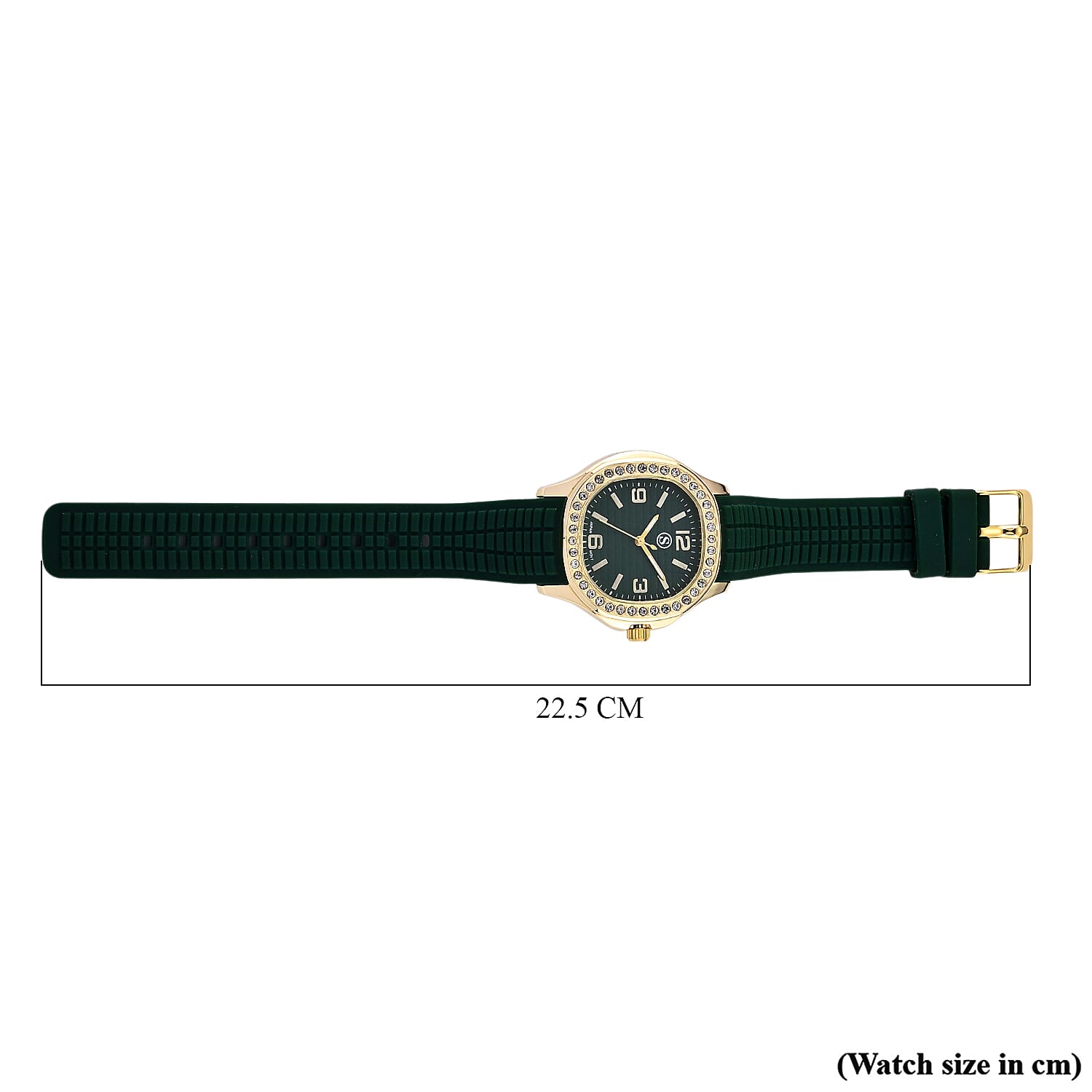 STRADA Classic PC21S Japan Movement Water Resistant Green Hydraulic Literal Dial & PNP Gold Plating Unisex Watch with Green Silicone Strap