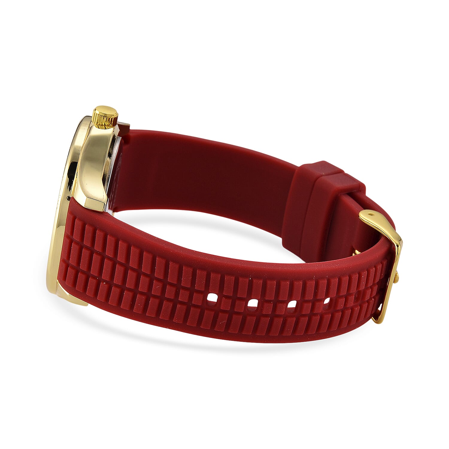 STRADA Classic PC21S Japan Movement Water Resistant Dark Red Hydraulic Literal Dial & PNP Gold Plating Unisex Watch with Dark Red Silicone Strap