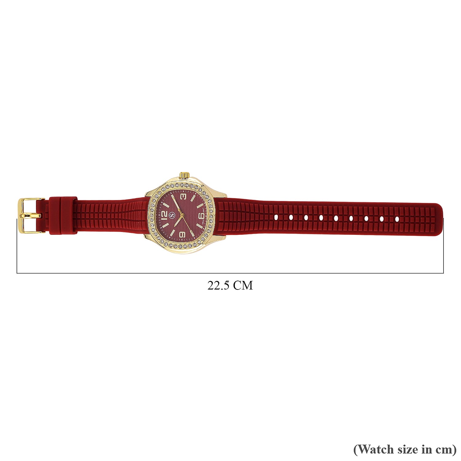 STRADA Classic PC21S Japan Movement Water Resistant Dark Red Hydraulic Literal Dial & PNP Gold Plating Unisex Watch with Dark Red Silicone Strap