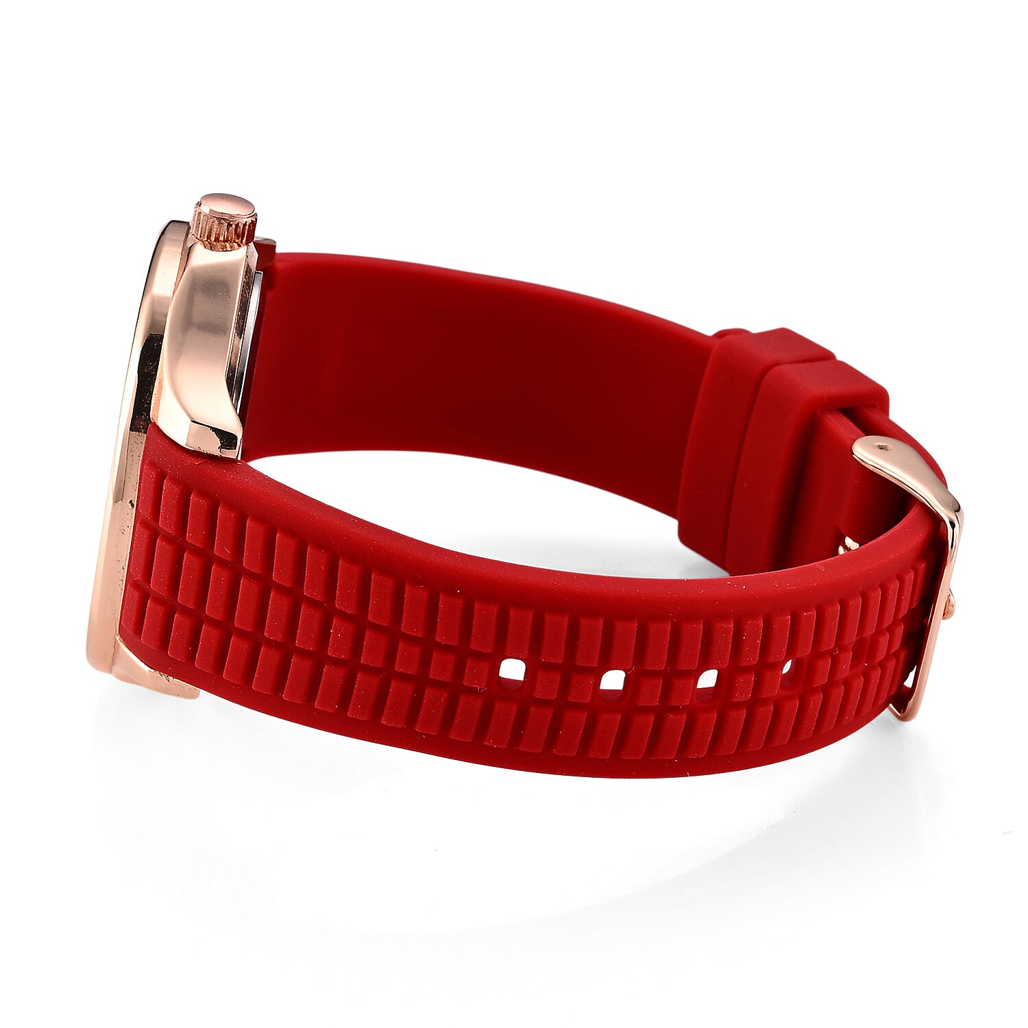 STRADA Classic PC21S Japan Movement Water Resistant Red Hydraulic Literal Dial & PNP Rose Gold Plating Unisex Watch with Red Silicone Strap
