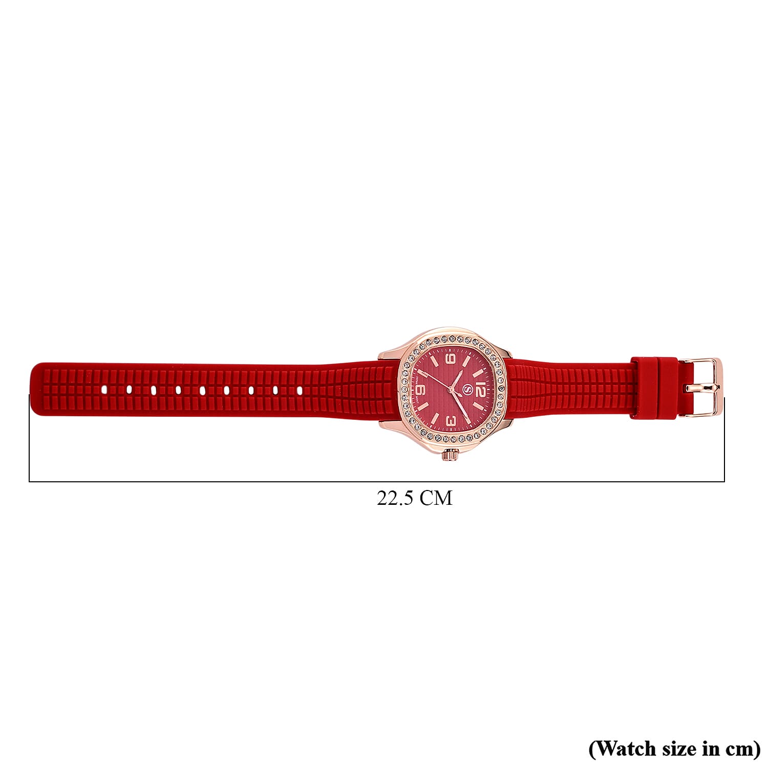 STRADA Classic PC21S Japan Movement Water Resistant Red Hydraulic Literal Dial & PNP Rose Gold Plating Unisex Watch with Red Silicone Strap