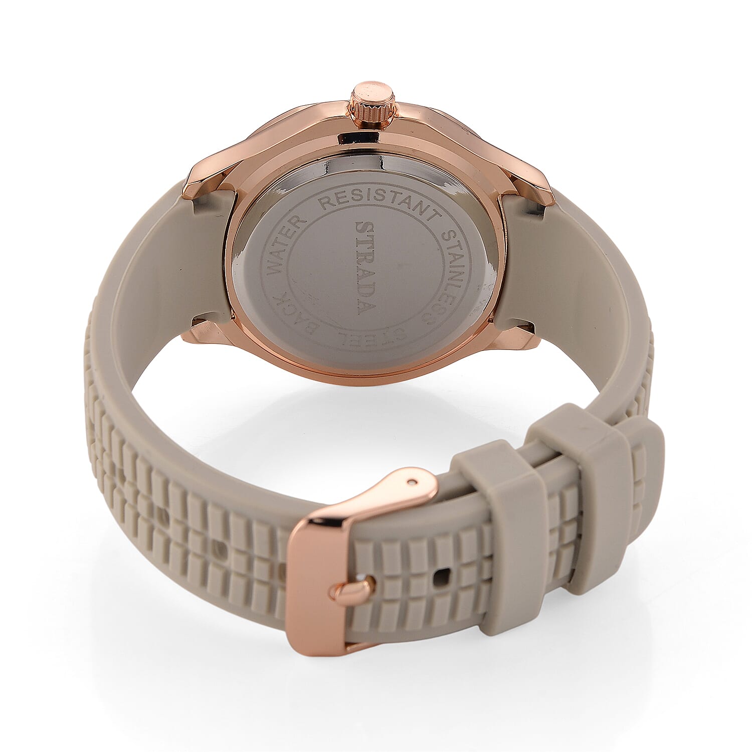 STRADA Classic PC21S Japan Movement Water Resistant Khaki Hydraulic Literal Dial & PNP Rose Gold Plating Unisex Watch with Khaki Silicone Strap