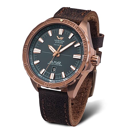 Vostok Europe ALMAZ BRONZE Blue Dialed NH35 Automatic 47 mm 20 ATM Mens Watch in Leather - Bronze