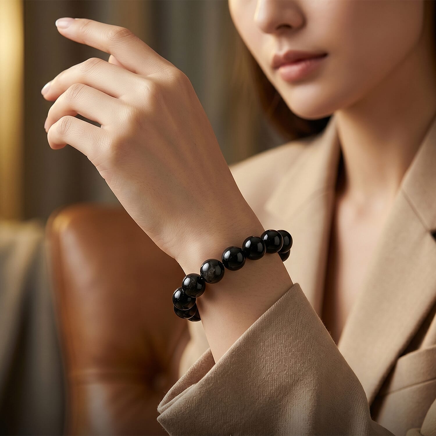 Shungite Beads Stretchable Bracelet (Size - 7 to 7.5) 200.00 Ct.