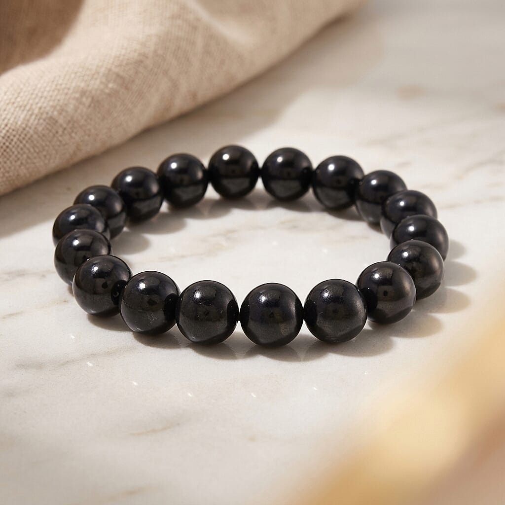 Shungite Beads Stretchable Bracelet (Size - 7 to 7.5) 200.00 Ct.