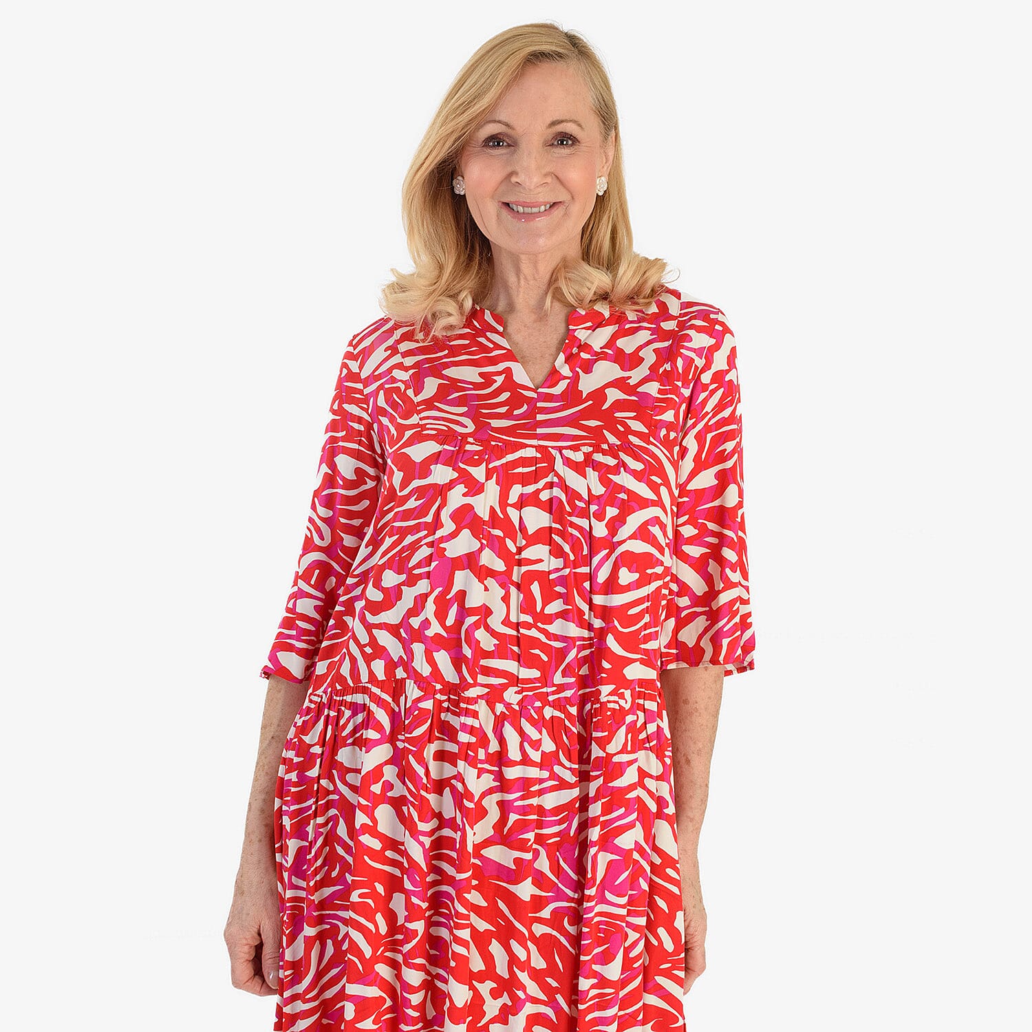 New Look Printed Midi Dress (Size 12) - Red & White