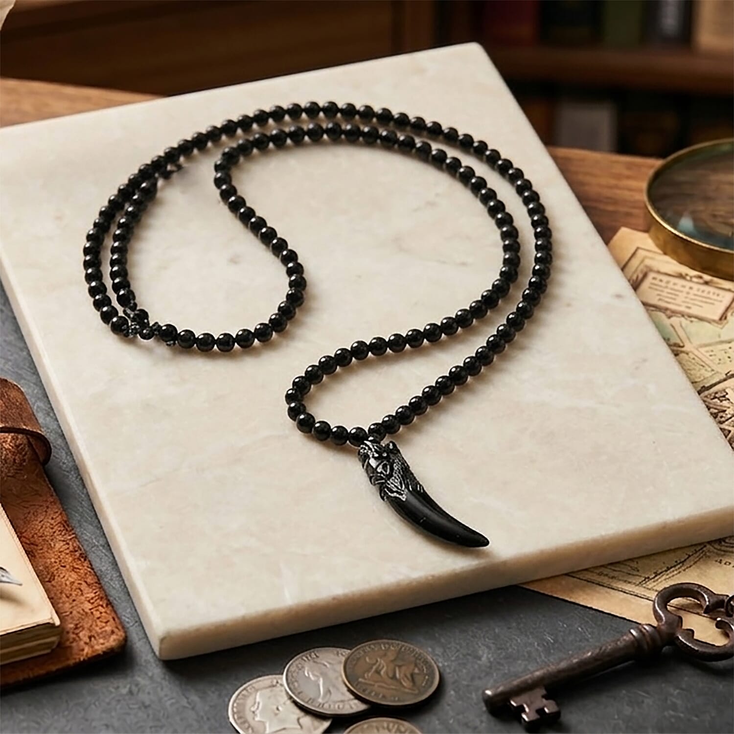 Shungite Tusk Carved Necklace (Size - 28) 130.00 Ct.