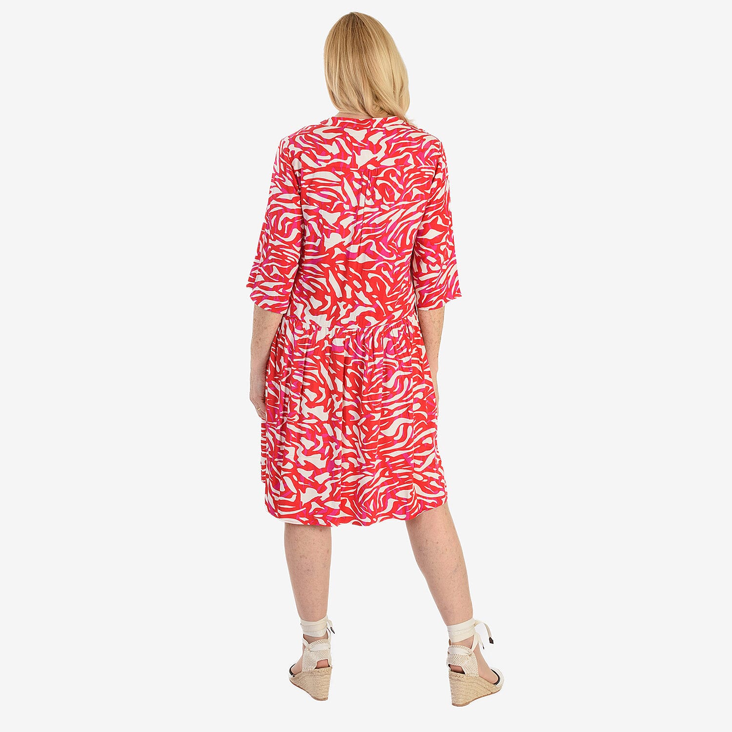 New Look Printed Midi Dress (Size 14) - Red & White