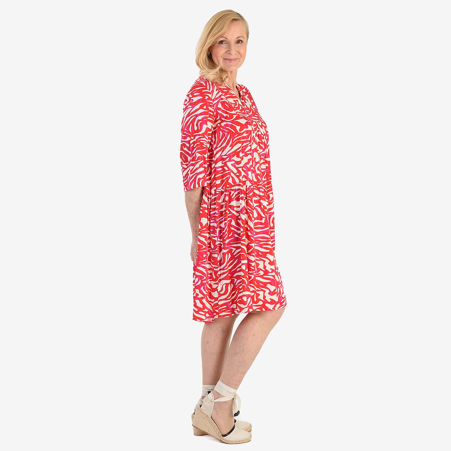 New Look Printed Midi Dress (Size 16) - Red & White
