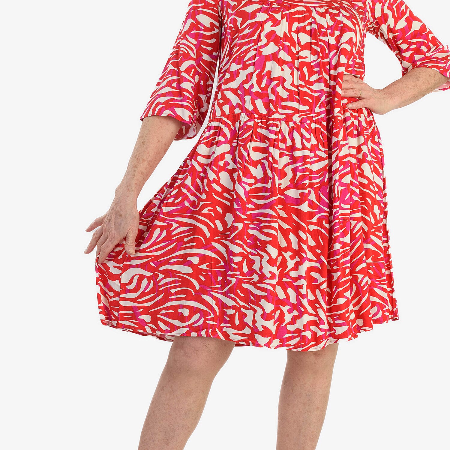 New Look Printed Midi Dress (Size 16) - Red & White