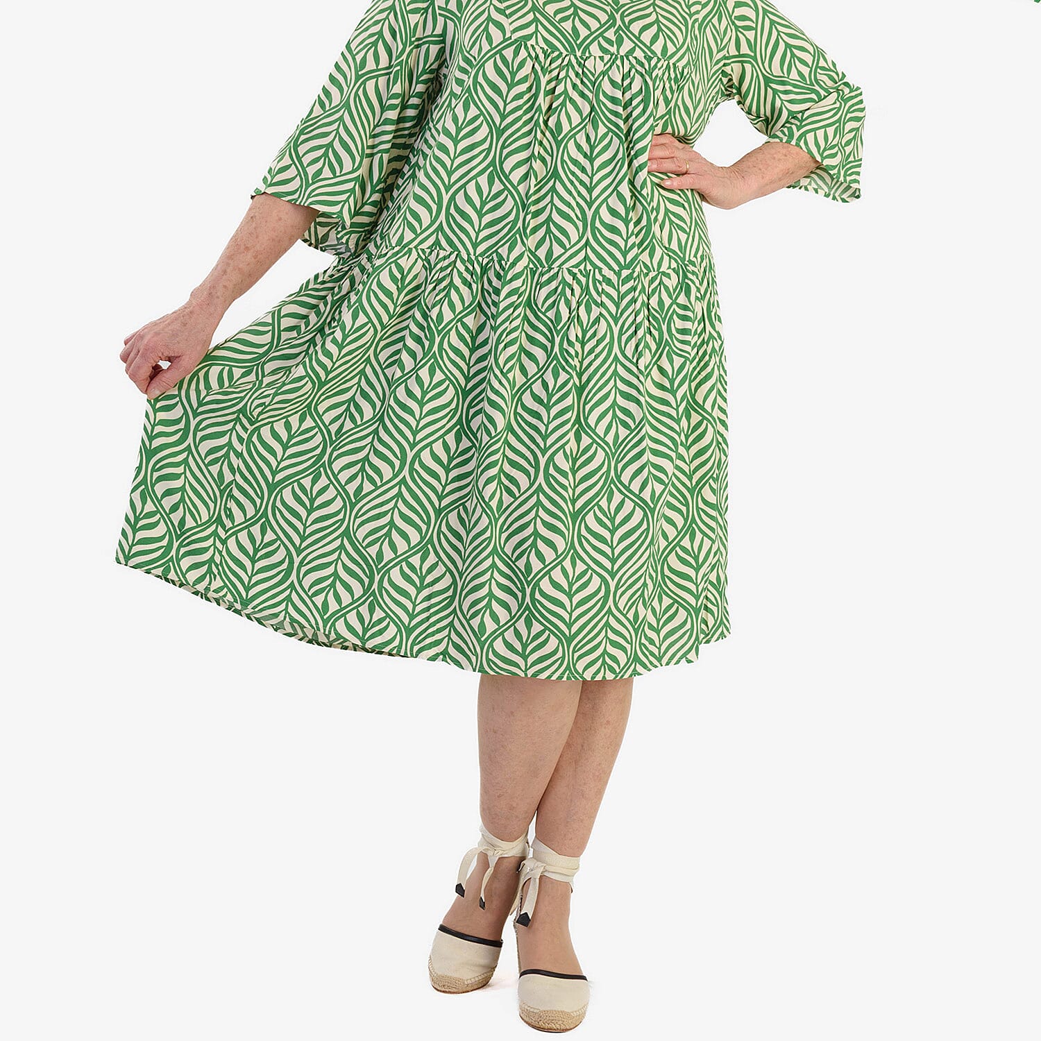 New Look Printed Midi Dress (Size 12) - Green & White