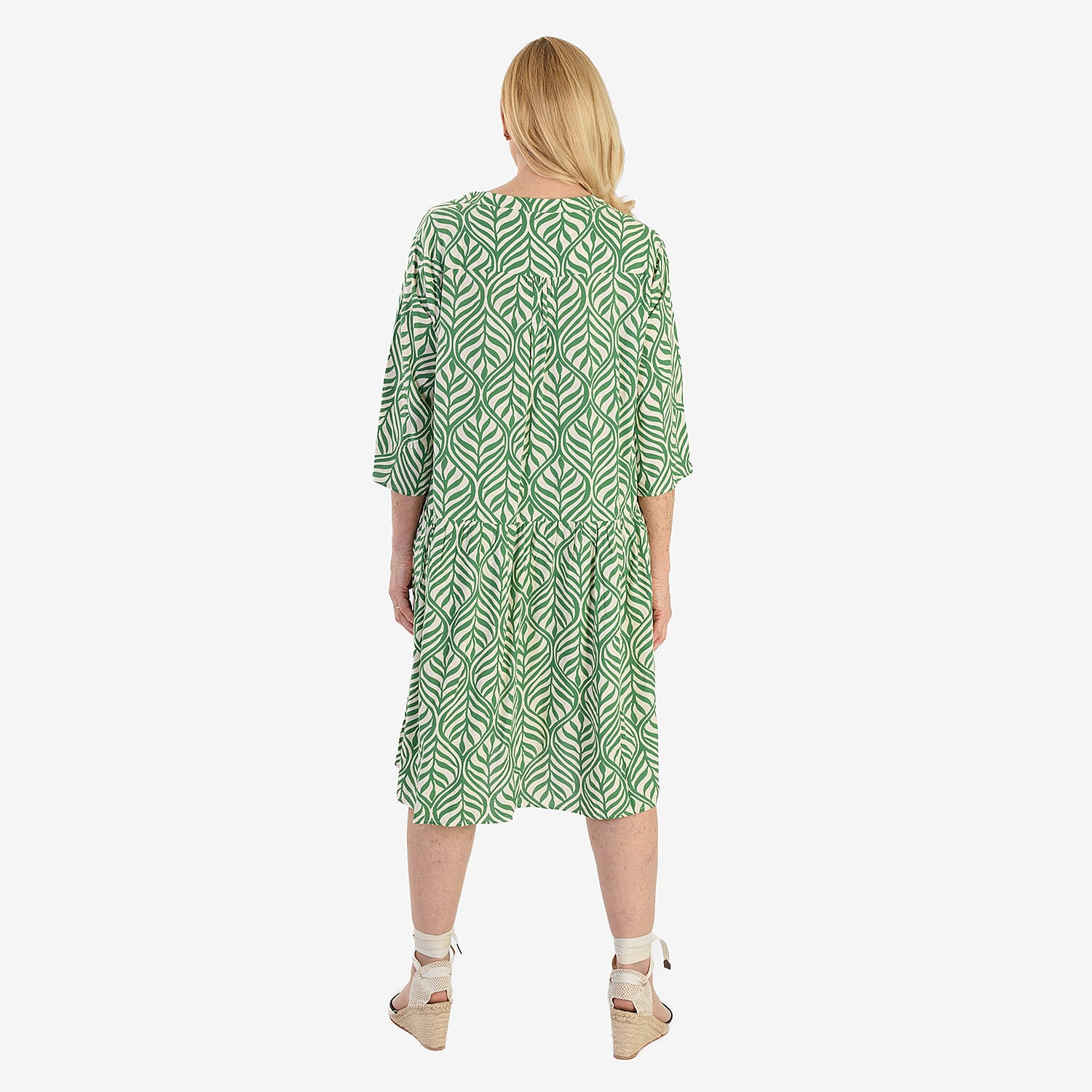 New Look Printed Midi Dress (Size 10) - Green & White
