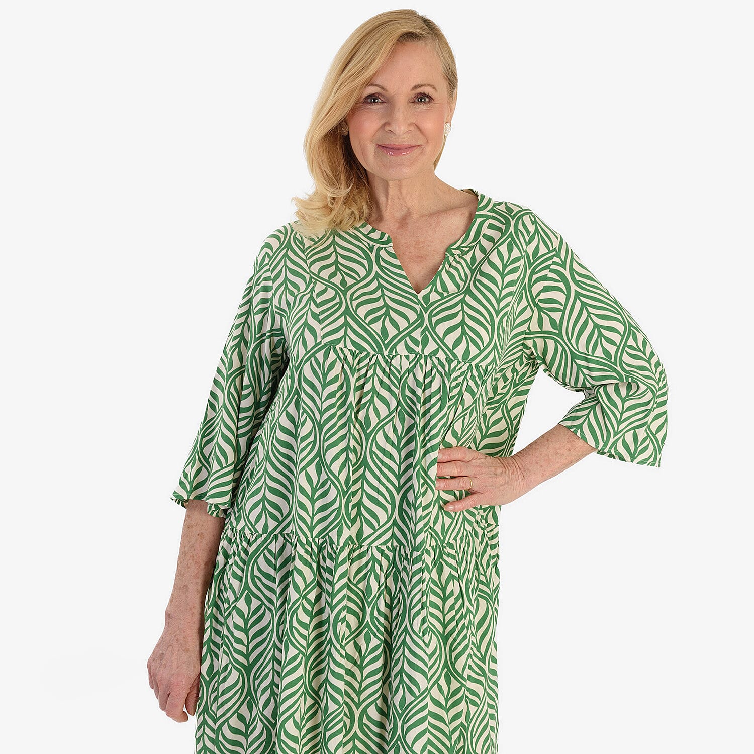 New Look Printed Midi Dress (Size 18) - Green & White