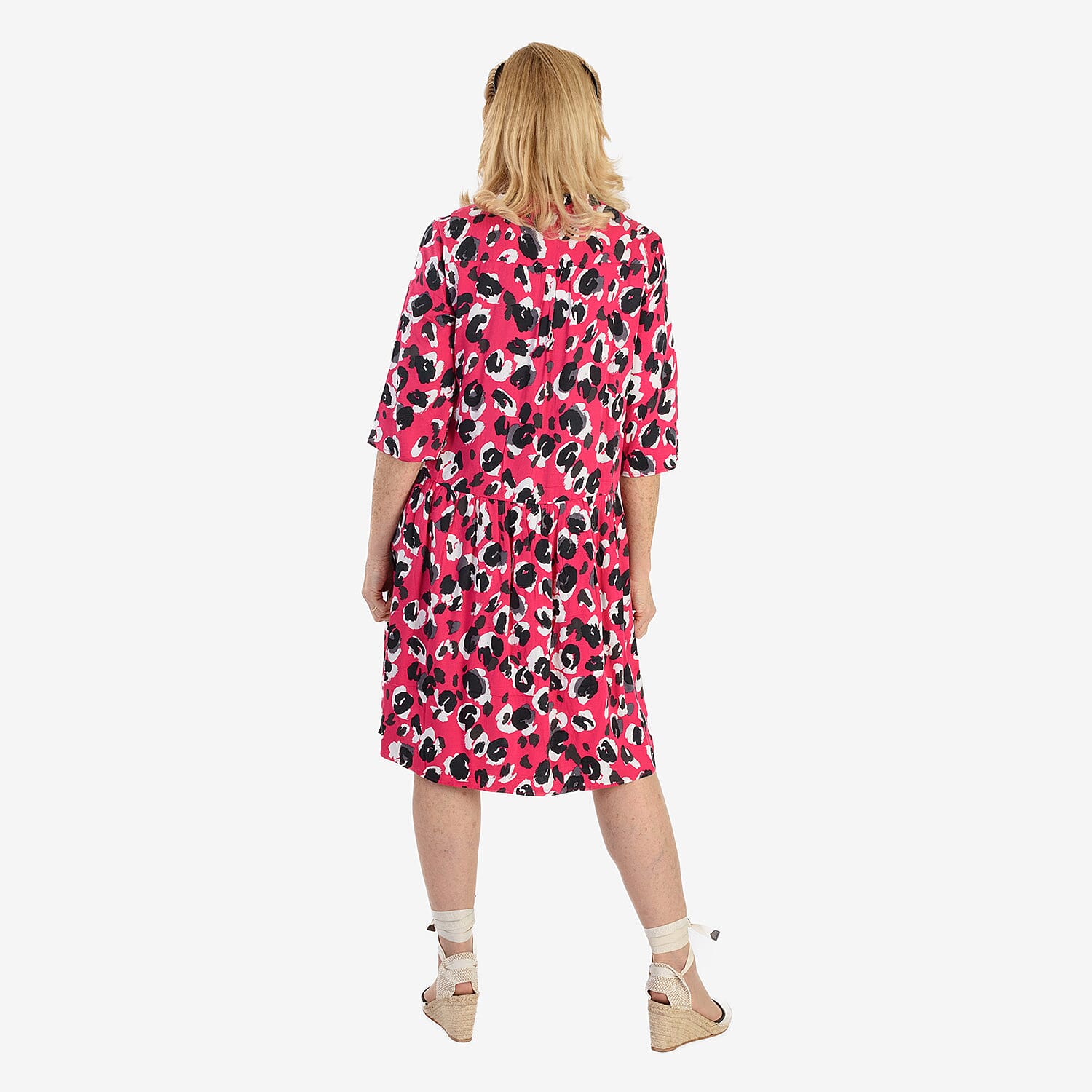 New Look Printed Midi Dress (Size 10) - Pink & Black