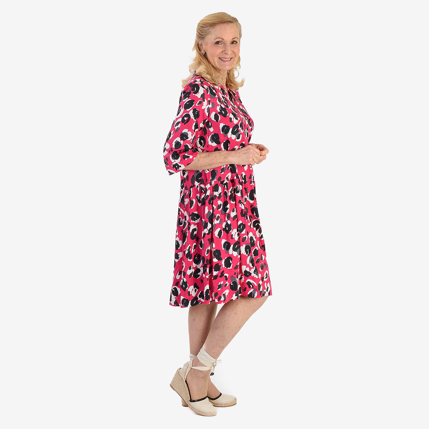 New Look Printed Midi Dress (Size 16) - Pink & Black