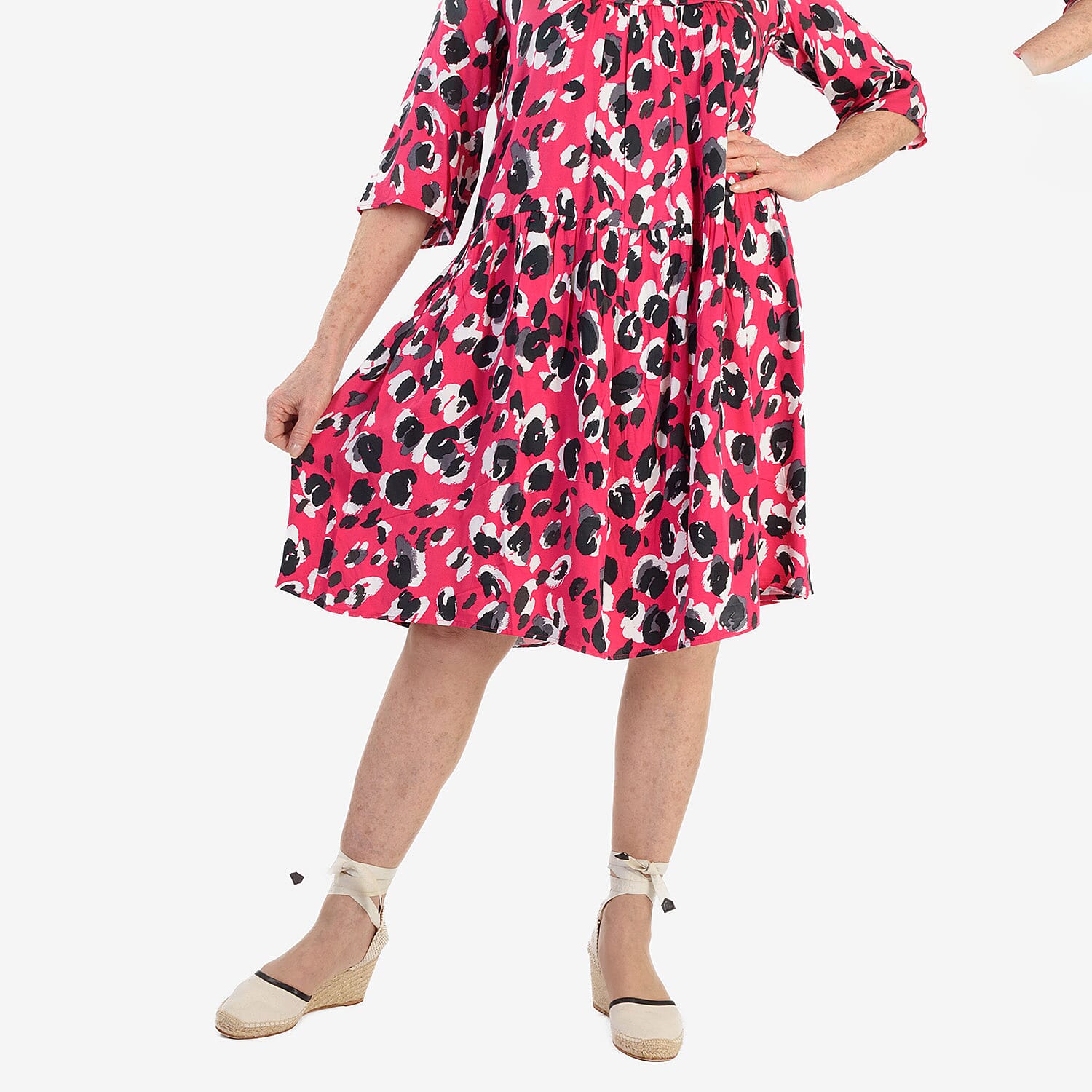 New Look Printed Midi Dress (Size 16) - Pink & Black