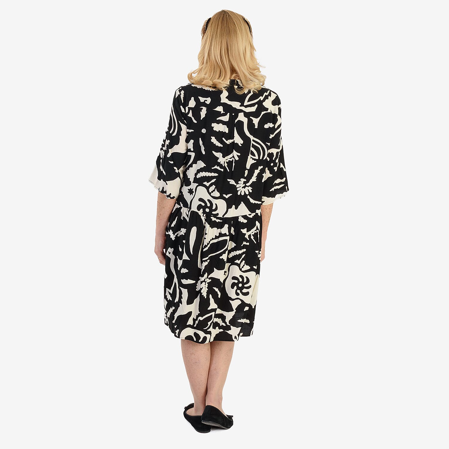 New Look Printed Midi Dress (Size 10) - Black & White
