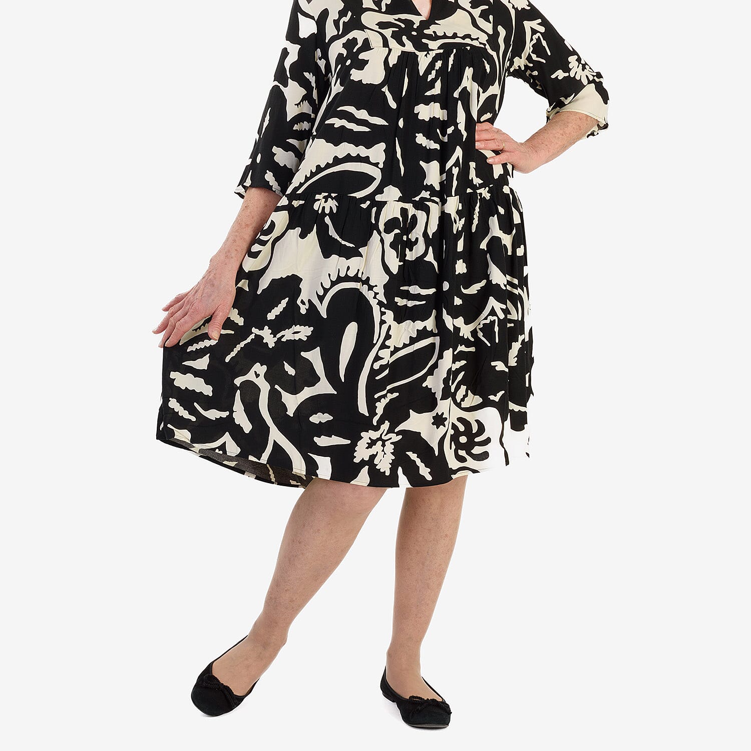 New Look Printed Midi Dress (Size 14) - Black & White