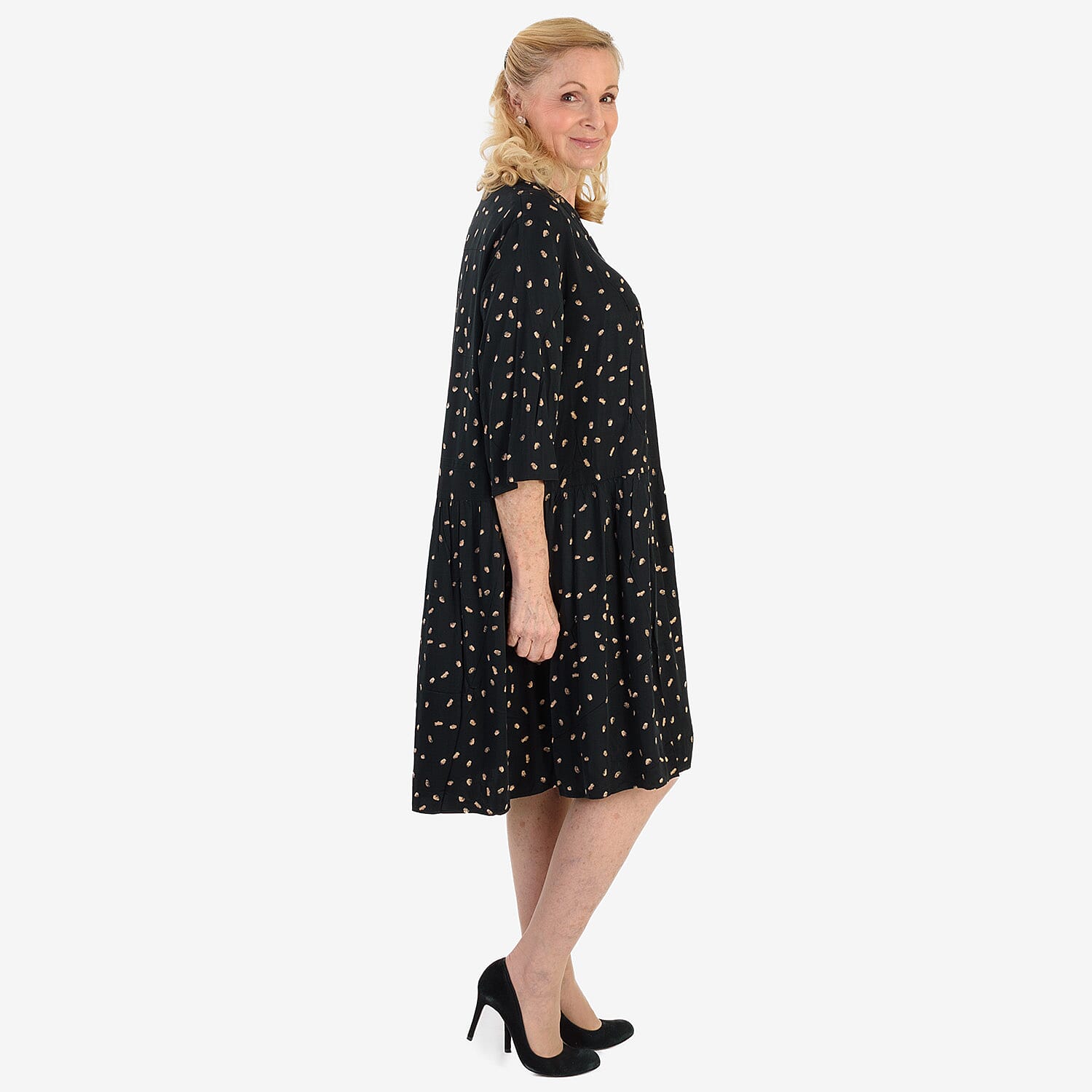 New Look Dot Print Midi Dress (Size 12) - Black & Beige