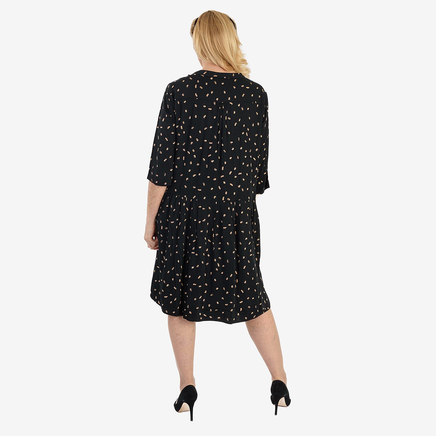 New Look Dot Print Midi Dress (Size 10) - Black & Beige