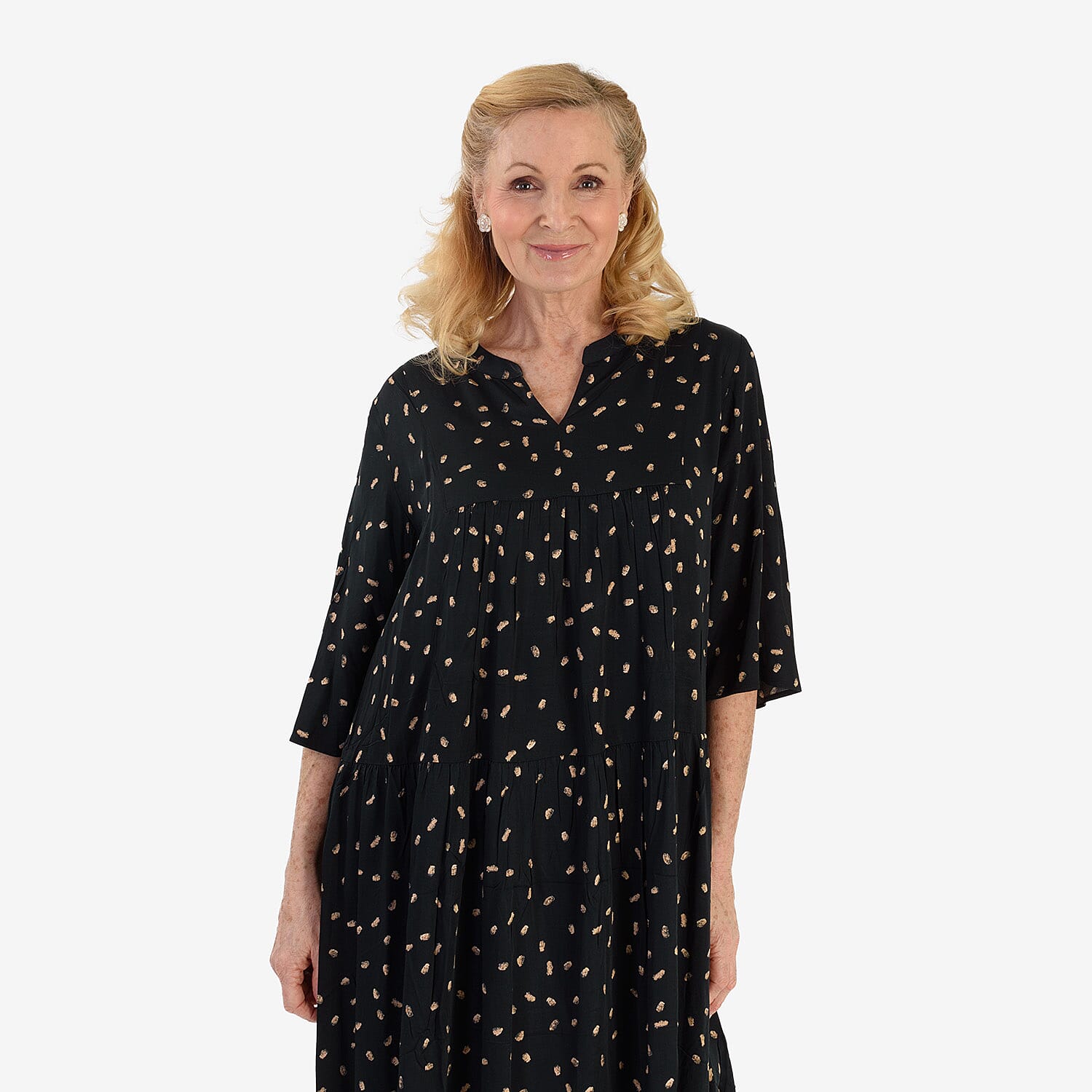New Look Dot Print Midi Dress (Size 14) - Black & Beige
