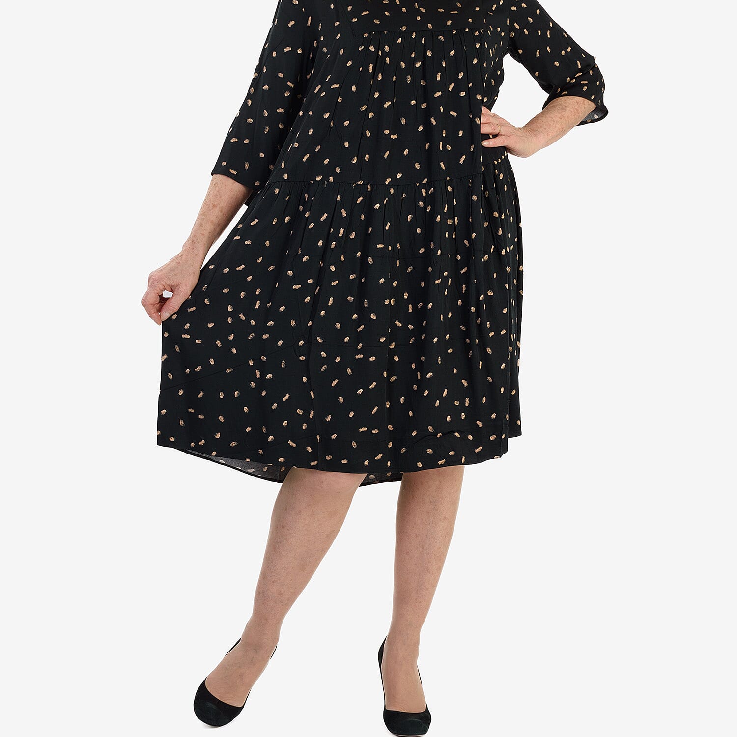 New Look Dot Print Midi Dress (Size 16) - Black & Beige