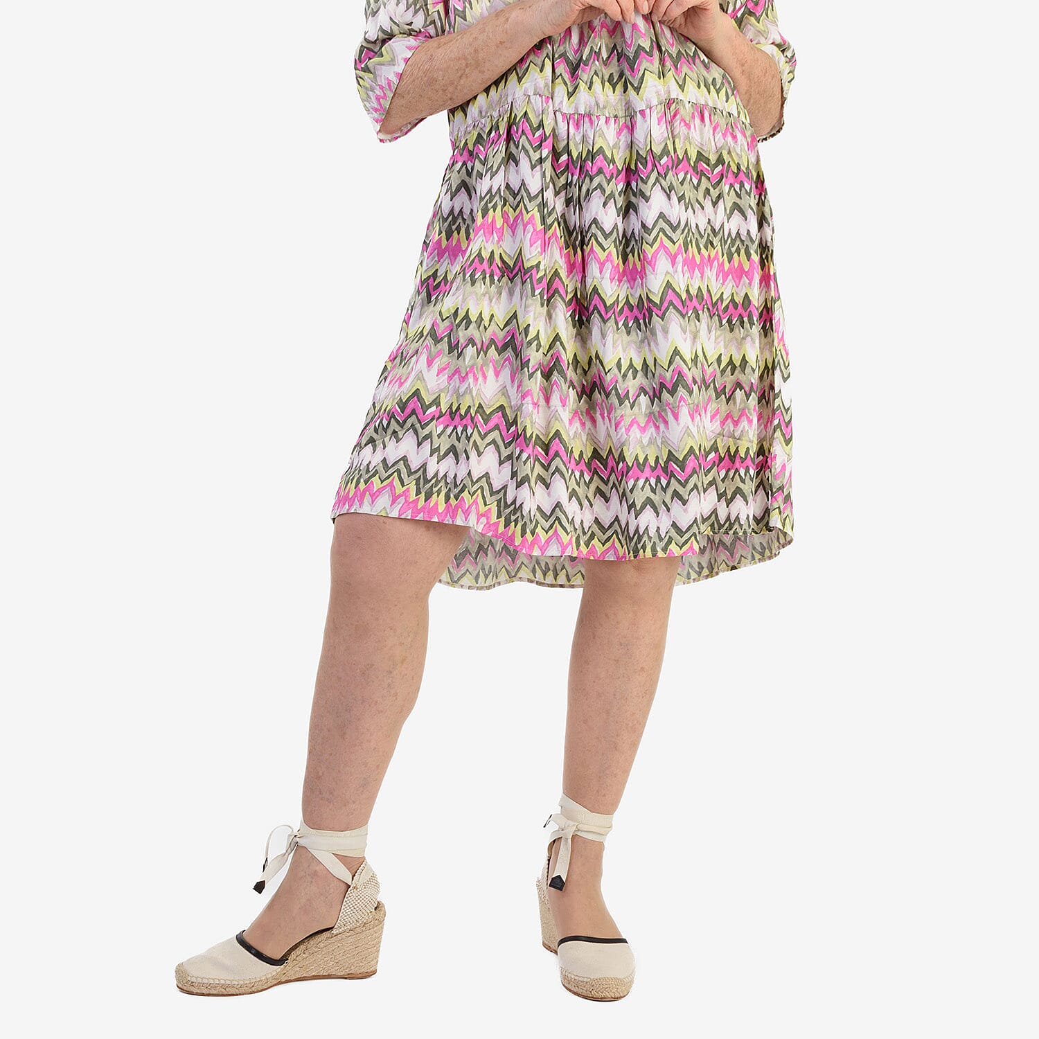 New Look Printed Midi Dress (Size 14) - Olive & Pink