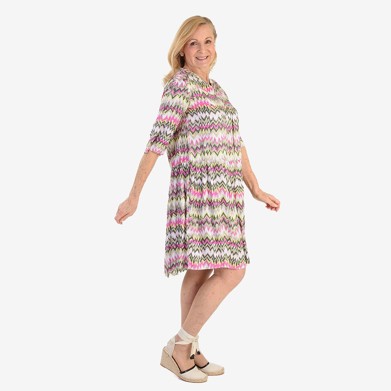 New Look Printed Midi Dress (Size 16) - Olive & Pink