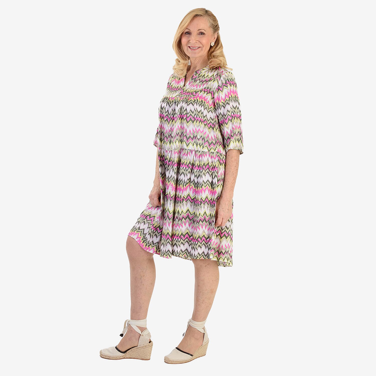 New Look Printed Midi Dress (Size 16) - Olive & Pink