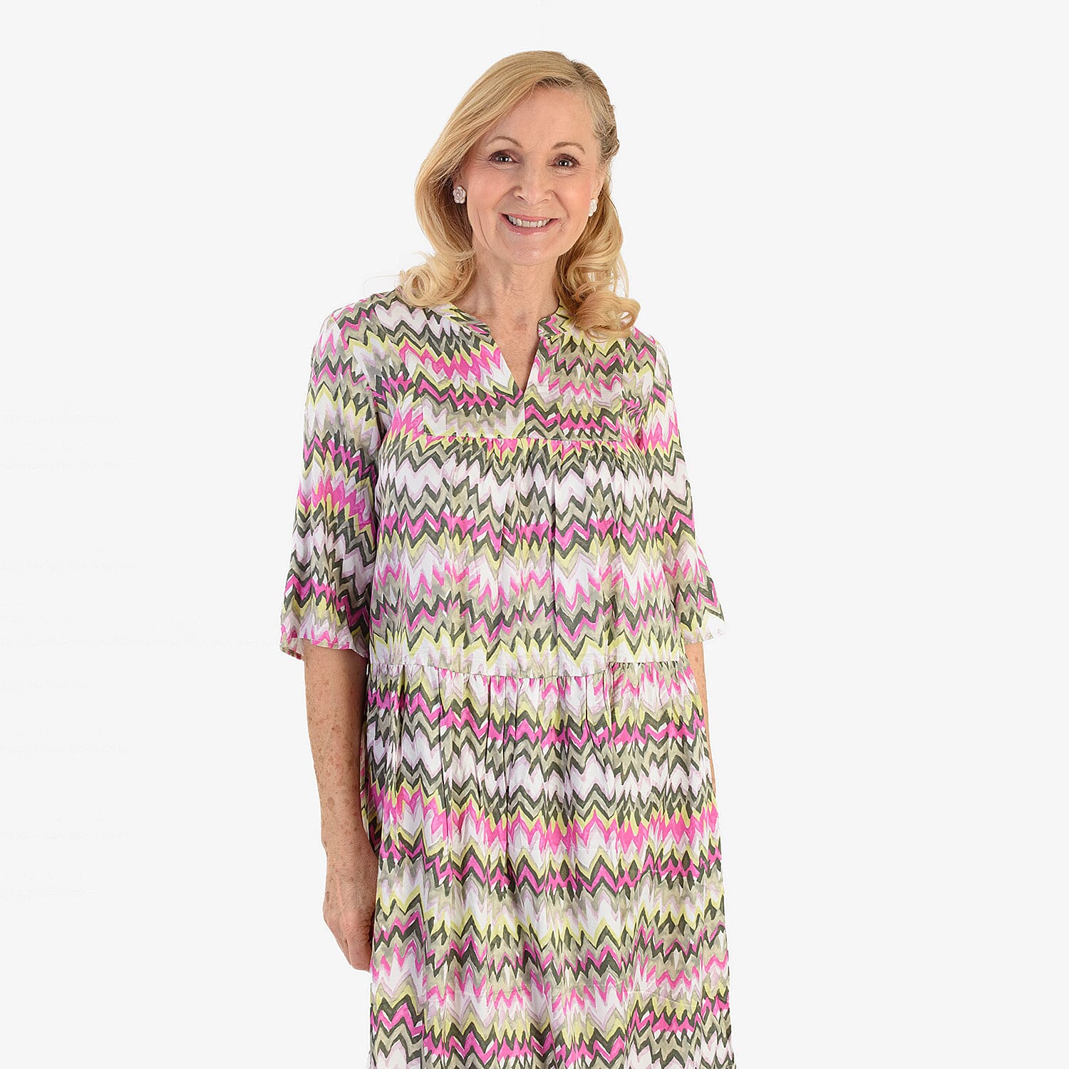 New Look Printed Midi Dress (Size 16) - Olive & Pink