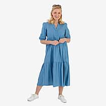 Marina Kaneva Puffed Sleeve Dress (Size 10) - Blue