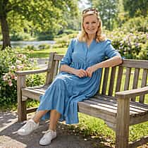 Marina Kaneva Puffed Sleeve Dress (Size 10) - Blue