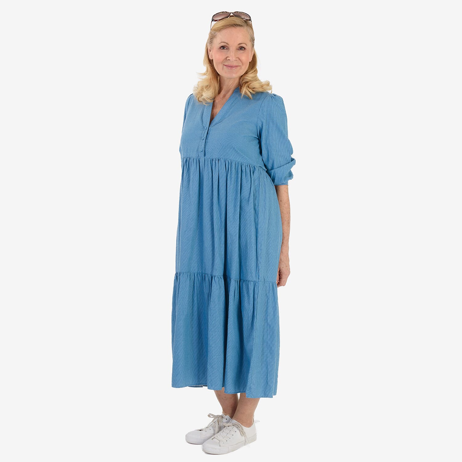 Marina Kaneva Puffed Sleeve Dress (Size 10) - Blue