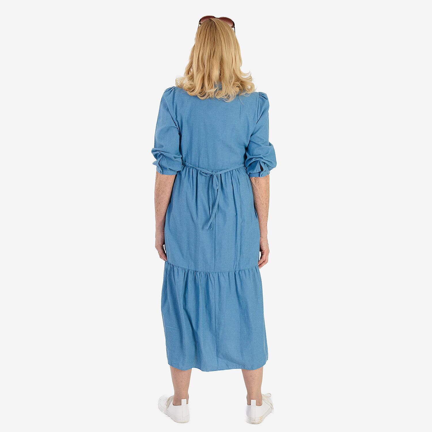 Marina Kaneva Puffed Sleeve Dress (Size 10) - Blue