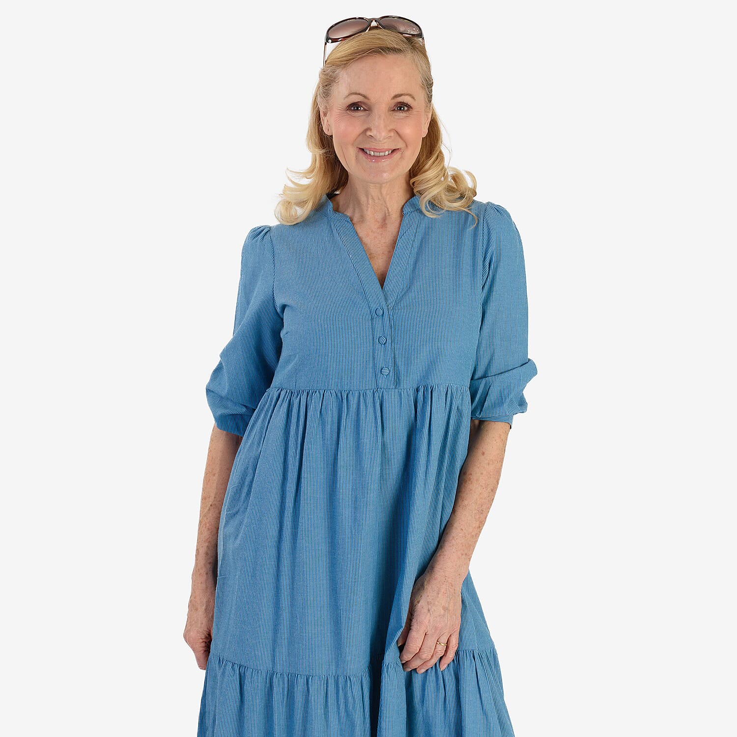 Marina Kaneva Puffed Sleeve Dress (Size 10) - Blue