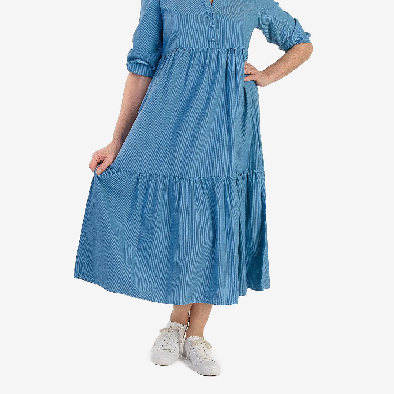 Marina Kaneva Puffed Sleeve Dress (Size 10) - Blue