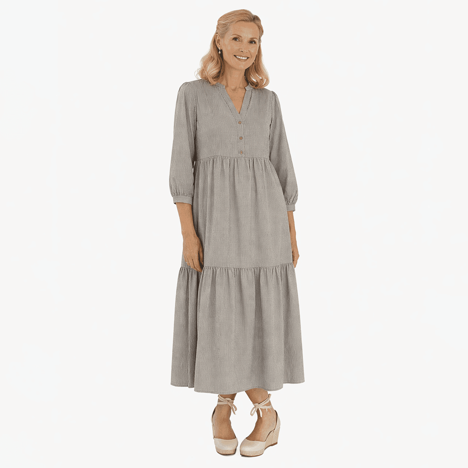 Marina Kaneva Puffed Sleeve Dress (Size 10) - Grey