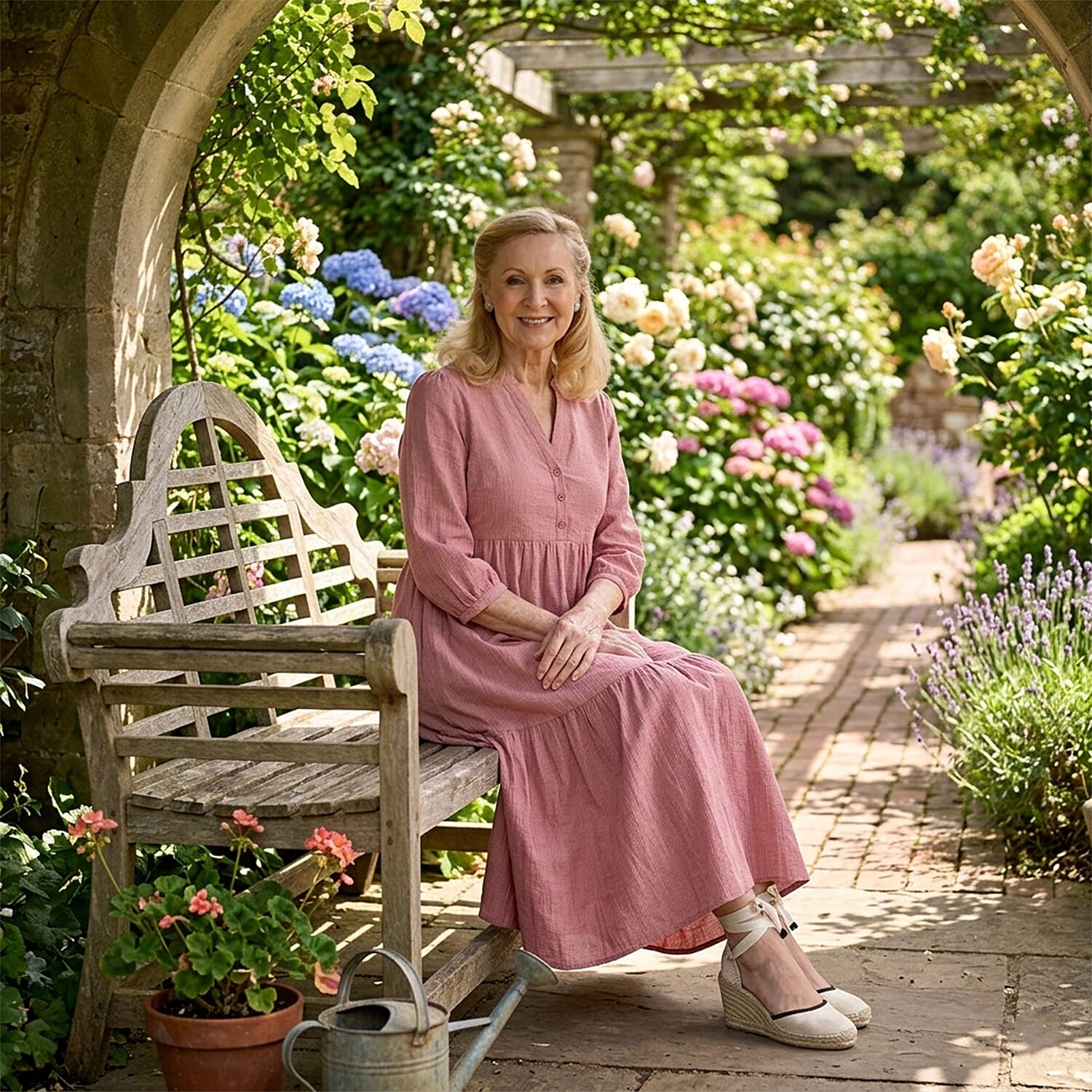 Marina Kaneva Puffed Sleeve Dress (Size 10) - Peach