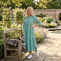 Marina Kaneva Puffed Sleeve Dress (Size 10) - Green