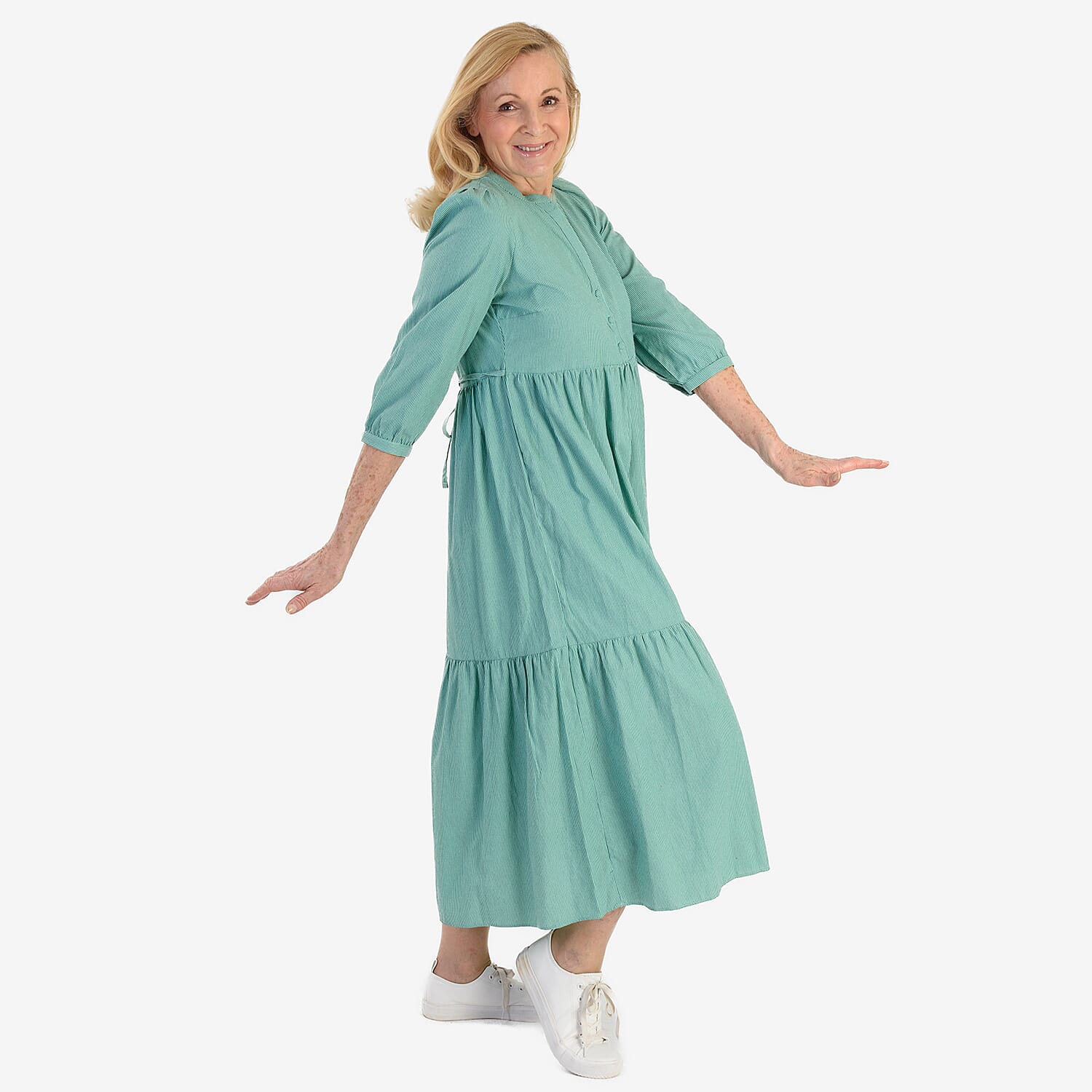 Marina Kaneva Puffed Sleeve Dress (Size 22) - Green