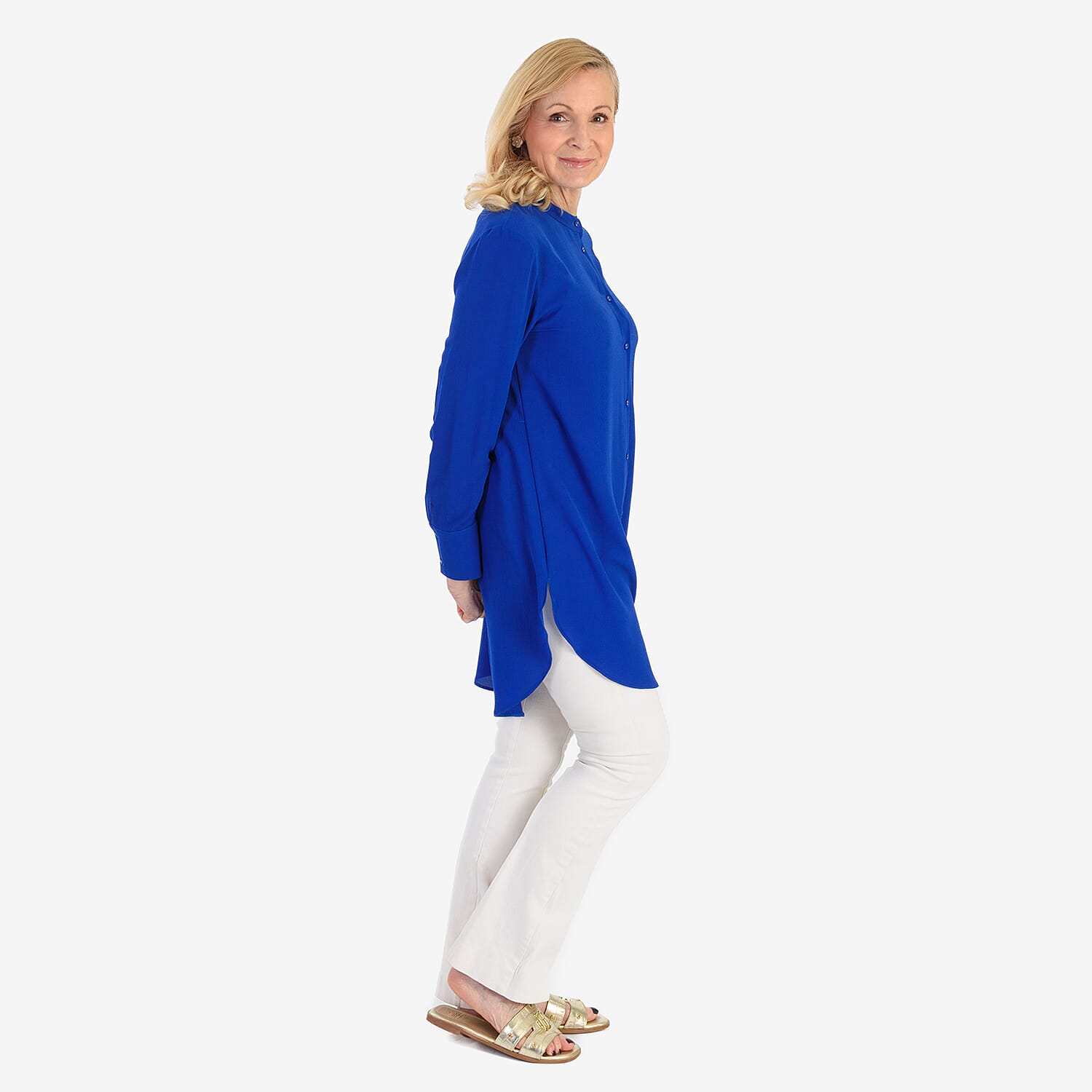 Marina Kaneva Button Down Shirt (Size 12) - Royal Blue