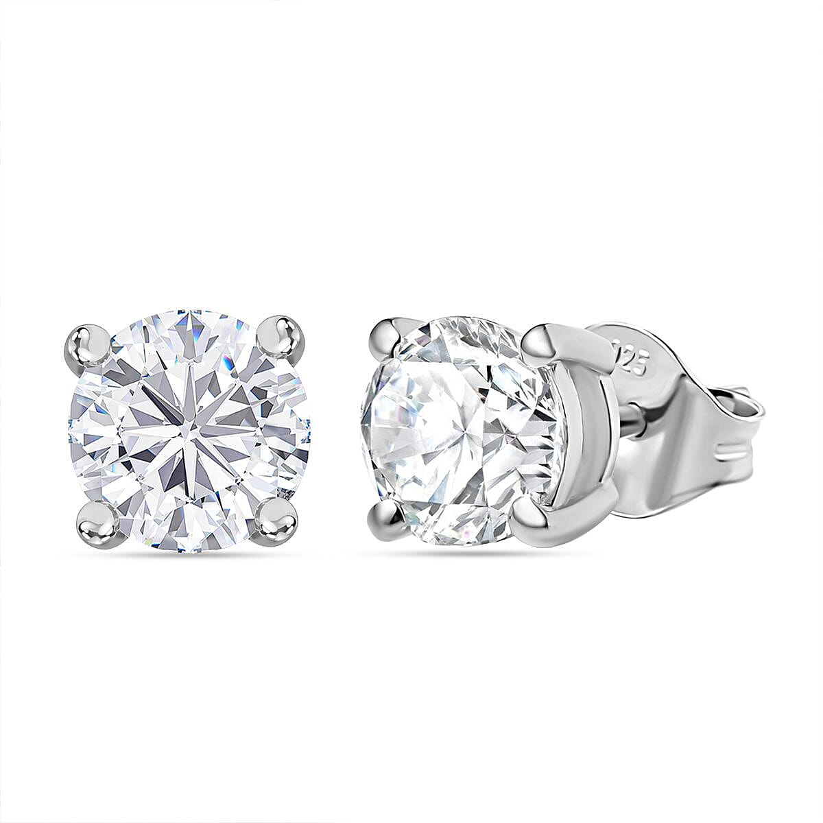 D'Joy GRA Certified VVS-D Moissanite Solitaire Stud Push Post Earring in Rhodium Overlay Sterling Silver 1.00 Ct.